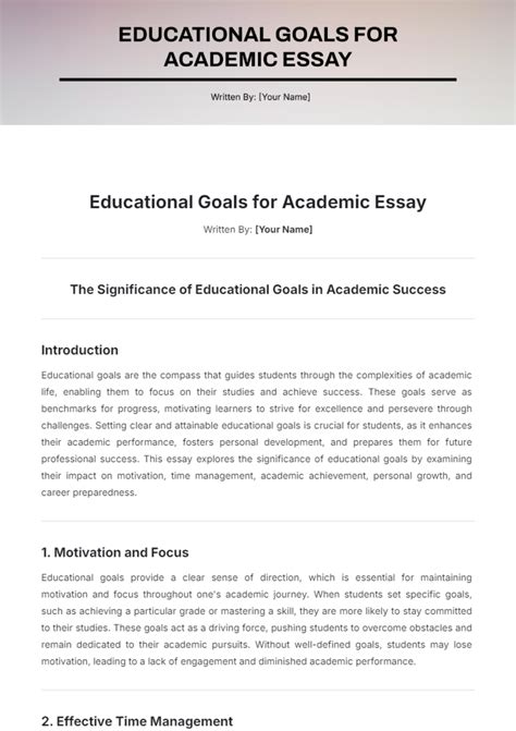 Free Educational Goals for Academic Essay Template to Edit Online