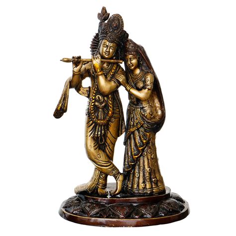 Antique Finish Radha Krishna Handcrafted Brass Idol Pair - eCraftIndia ...