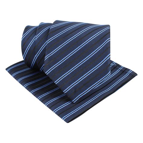 Kovove The Striped Treat Blue Necktie and Pocket Square Gift Box