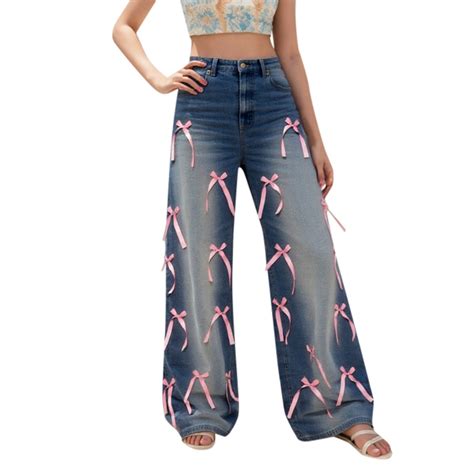 Boyfriend Jeans for Women High Waist Wide Leg Bow Distressed Oversized ...
