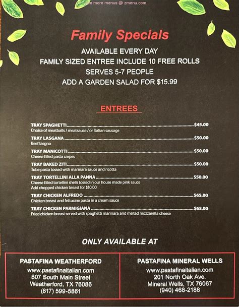 Online Menu of Pastafina Mineral Wells Restaurant, Mineral Wells, Texas ...