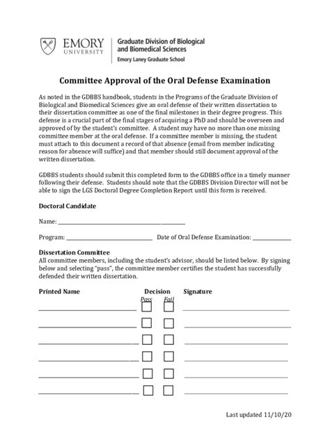 Fillable Online secure web emory Committee Approval of the Oral Defense ...