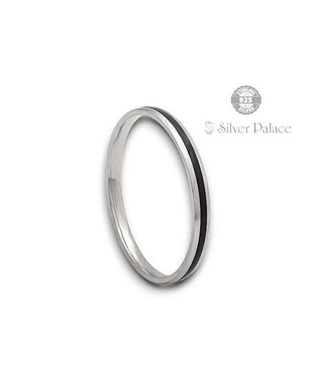 Pure Silver Maan Collection Black Line Kada For Men - Silver Palace
