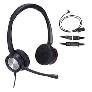 2.5mm Headset with Microphone for Office Landline Phones Dual Ear ...