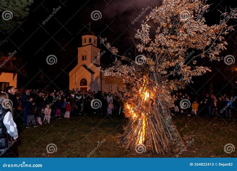 The Traditional Orthodox Christmas Ritual of Burning Yule Log Editorial ...