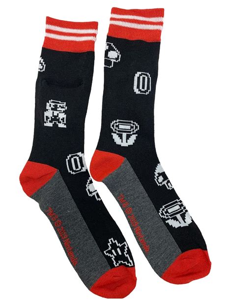 Super Mario Bros Dungeon Mario 8 Bit Crew Sock Pair Black : Amazon.in ...