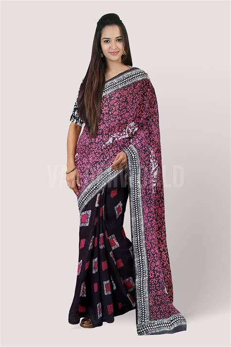 BOUGAINVILLEA Block Printed Mul Cotton Saree – Vaagmi World