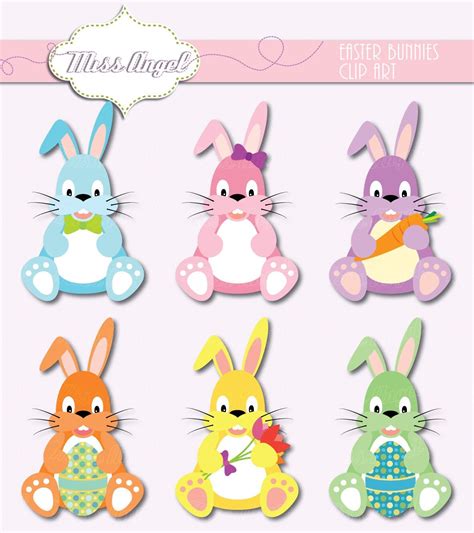 Sweet Easter Bunnies Clip Art. 6 Rabbits 6". Colorful Bunny With Egg ...