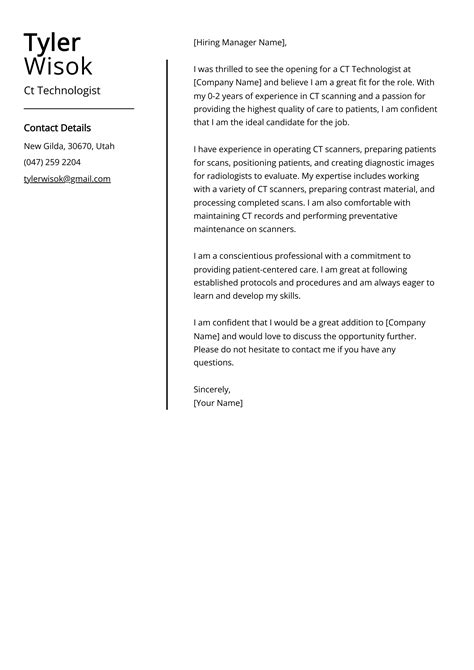 Ct Technologist Cover Letter Example for 2025
