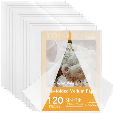Voisen 120pack Vellum Jackets For 5x7 Invitations 115gsm Pre Folded ...