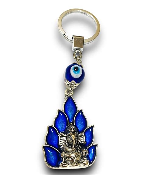 Aesthetic Blue and Silver Color Evil Eye Shri Ganesh Keychain/Keyring ...