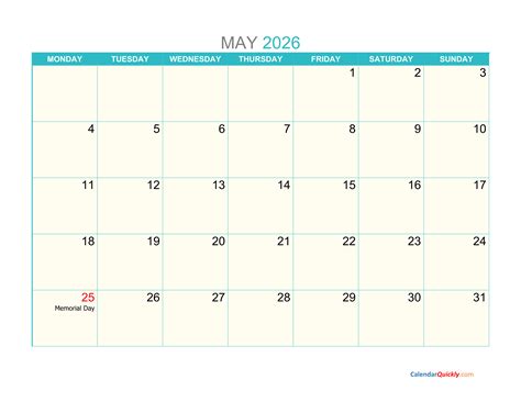 May 2026 Calendar Printable With Notes