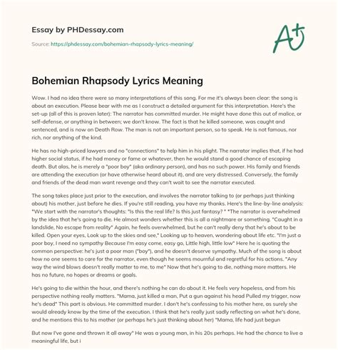 Bohemian Rhapsody Lyrics Meaning Analysis Example - PHDessay.com