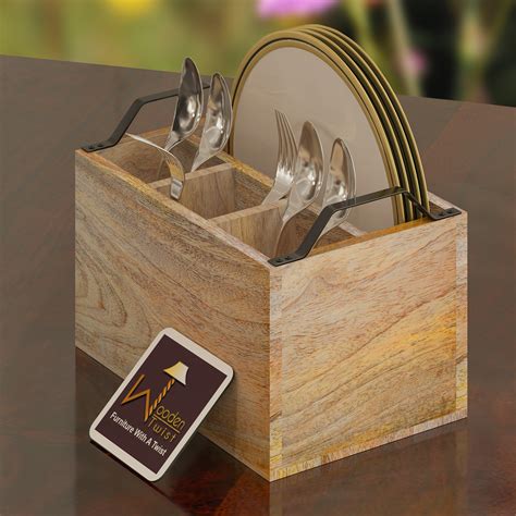Buy Wooden Spoon Multipurpose Cutlery Holder Stand with Tissue Rack ...