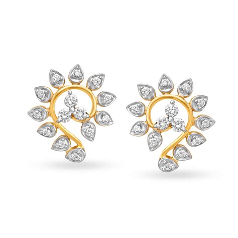 Luring 18 Karat Yellow Gold And Diamond Curvy Studs