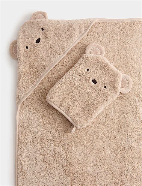 Buy 2pc Pure Cotton Bear Hooded Towel & Wash Mitt at Marks & Spencer