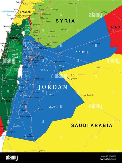Highly detailed vector map of Jordan with administrative regions, main ...