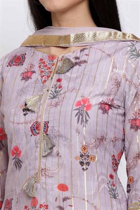 Buy Lavender Poly Metallic Straight Kurta Slim Pant Suit Set Online at ...