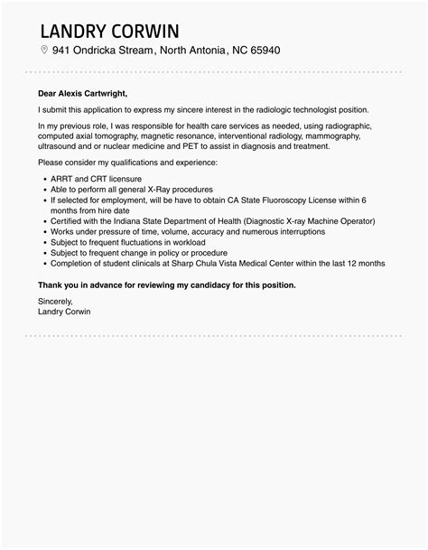 Radiologic Technologist Cover Letter | Velvet Jobs