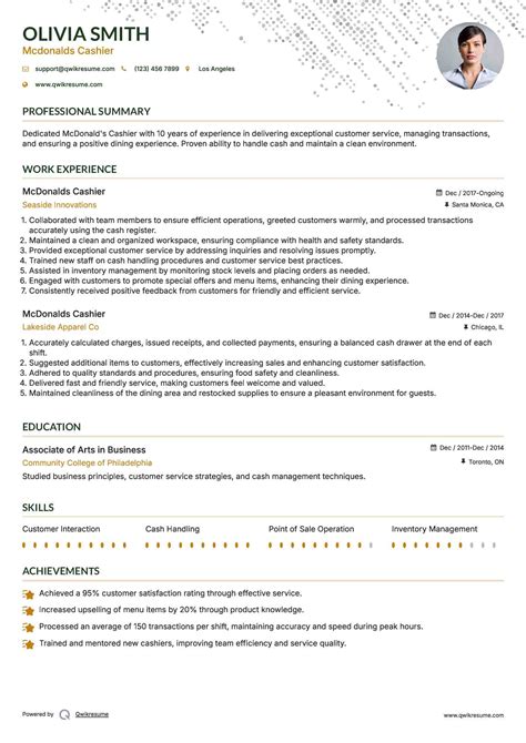 10+ Mcdonalds Cashier Resume Samples & Templates for 2025