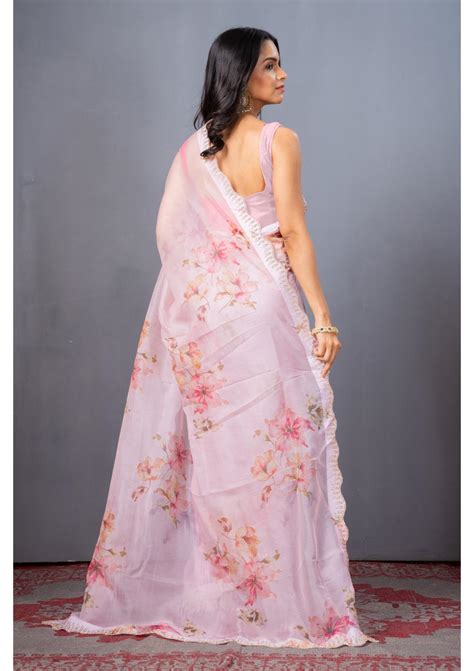 Pink Block Print Stonework Organza Saree – Shop Now at Kajree – KAJREE