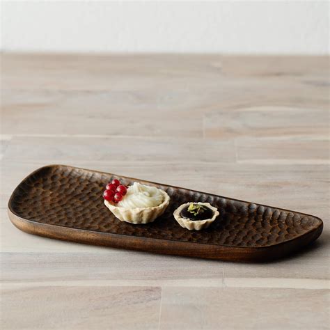 brown mango wood textured platter- long - Ellementry – ellementry