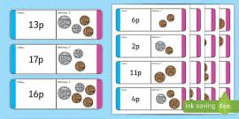British UK Coin Value up to 50p Loop Cards - British Coin Value Loop Cards