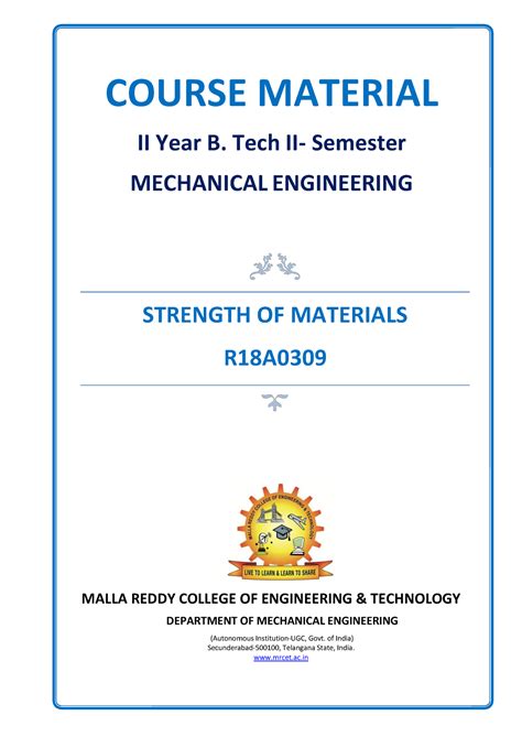 Strength of Materials - study bro - COURSE MATERIAL II Year B. Tech II ...