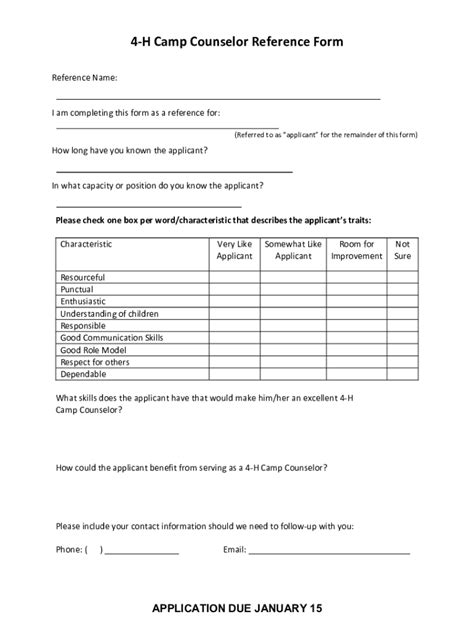 Fillable Online extension purdue 4-H Camp Counselor Reference Form ...