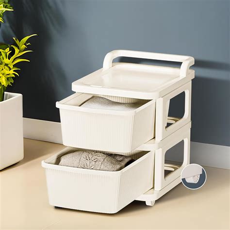 Heart Home 2 Layer Plastic Modular Storage Drawer Organizer with Wheels ...