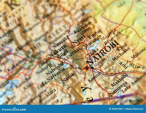 Geographic Map of Kenya and Focus on Capital of Nairobi Stock Photo ...