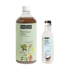 Kapiva Hair Care Juice 1L & Virgin Coconut Oil 500ml | Hair fall ...
