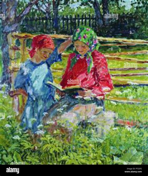 Painting by Nikolai Bogdanov-Belsky . before 1941 18 Girls-in-kerchiefs.jpg!PinterestLarge Stock ...