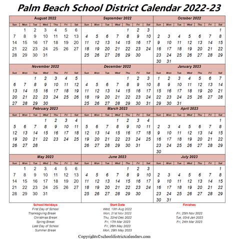 Palm Beach School District Calendar 2022-2023 With Holidays