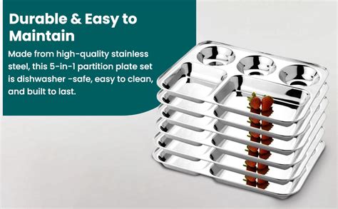 Buy KC Stainless Steel Partition Plate 5 in1/Bhojan Thali/Compartment ...