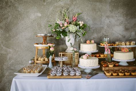 Rustic, Floral Dessert Bar With Cakes and Tiny Pies | Wedding dessert ...
