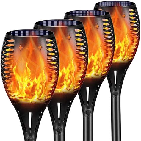 Amazm Pack Of Four Solar Lights Outdoor Waterproof Dancing Fire Mashaal ...