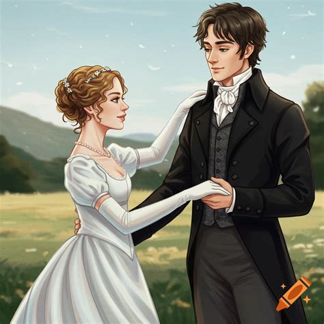 Elizabeth Bennet and Mr. Darcy renaissance portrait with sunlight ...
