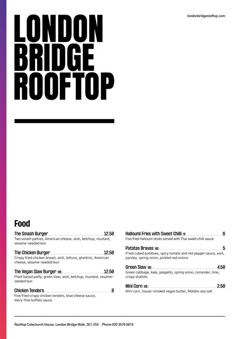 Menu 2023 - London Bridge Rooftop Bar in London | TheFork