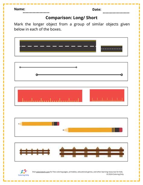 Comparison: Long/ Short Free Printable Worksheet