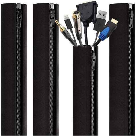 Cable Management Sleeve - 4 Cable Sleeve Cord Organizers - PC Cable ...