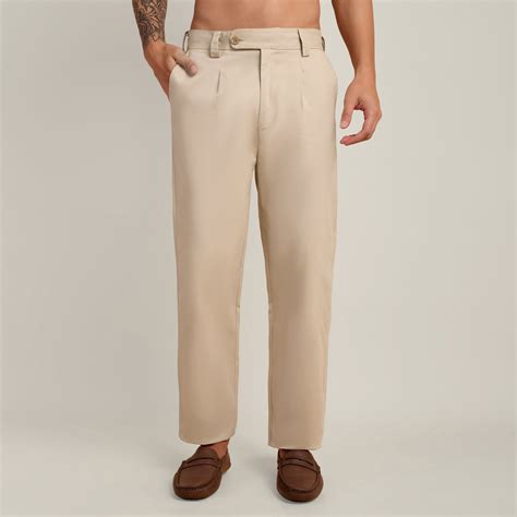 Saltpetre Men's Beige Cotton Single Pleated Chino Pants for Casual or ...