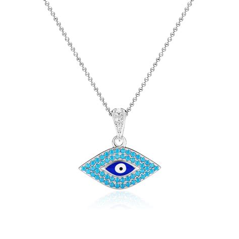 MISS JO 92.5 Sterling Silver Turquoise Evil Eye Pendant, Rhodium ...