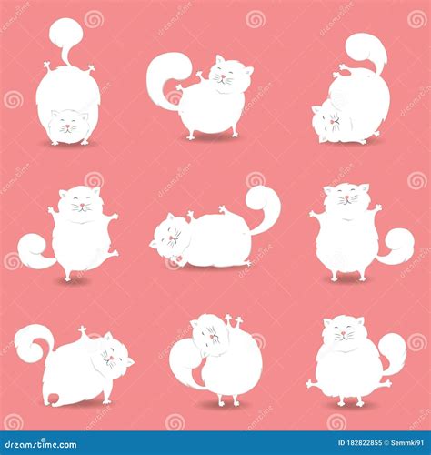 Cats Yoga Icon Set. Cute Cats Doing Yoga Poses. Vector Illustration ...