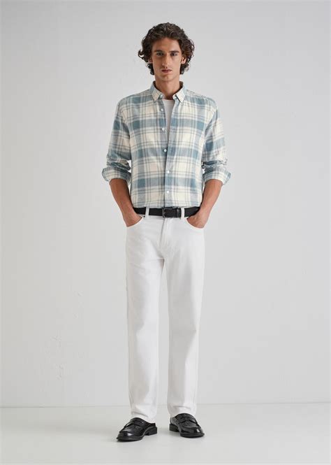Blue Plaid Checked Cotton Linen Shirt