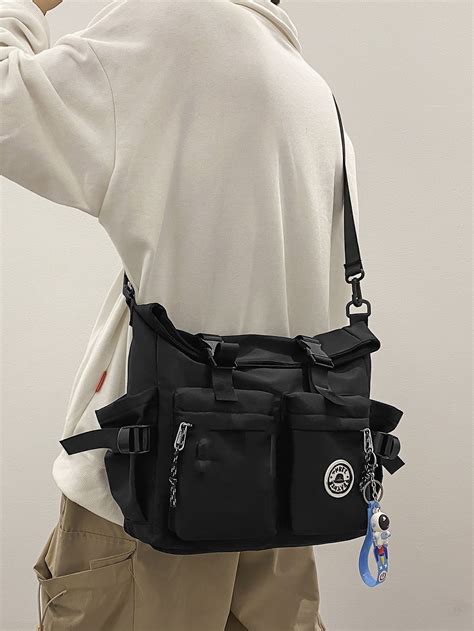 Men Buckle Decor Crossbody Bag With Bag Charm, Handbag Schoolbag For ...