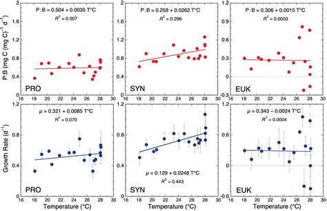 Low temperature sensitivity of picophytoplankton P : B ratios and growth rates across a natural ...