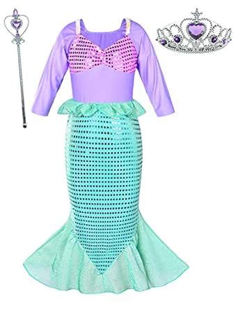 Buy Girls Little Mermaid Costume Princess Dress Up For Birthday with ...