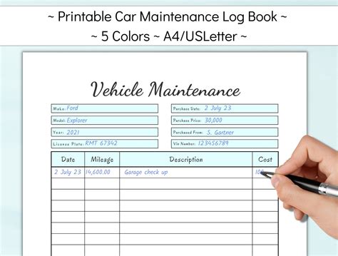 Printable vehicle service tracker car maintenance log book etsy – Artofit