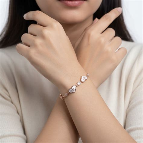 ROSEGOLD MOP WHITE HEART SILVER BRACELET – Kinavah